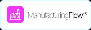 A purple icon of a factory building with multiple windows next to the text 'ManufacturingFlow®'.