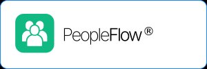 A green square icon depicting three white people silhouettes, next to the text 'PeopleFlow®'.