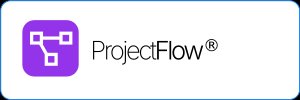 ProjectFlow logo featuring a purple icon with connected squares and the brand name.